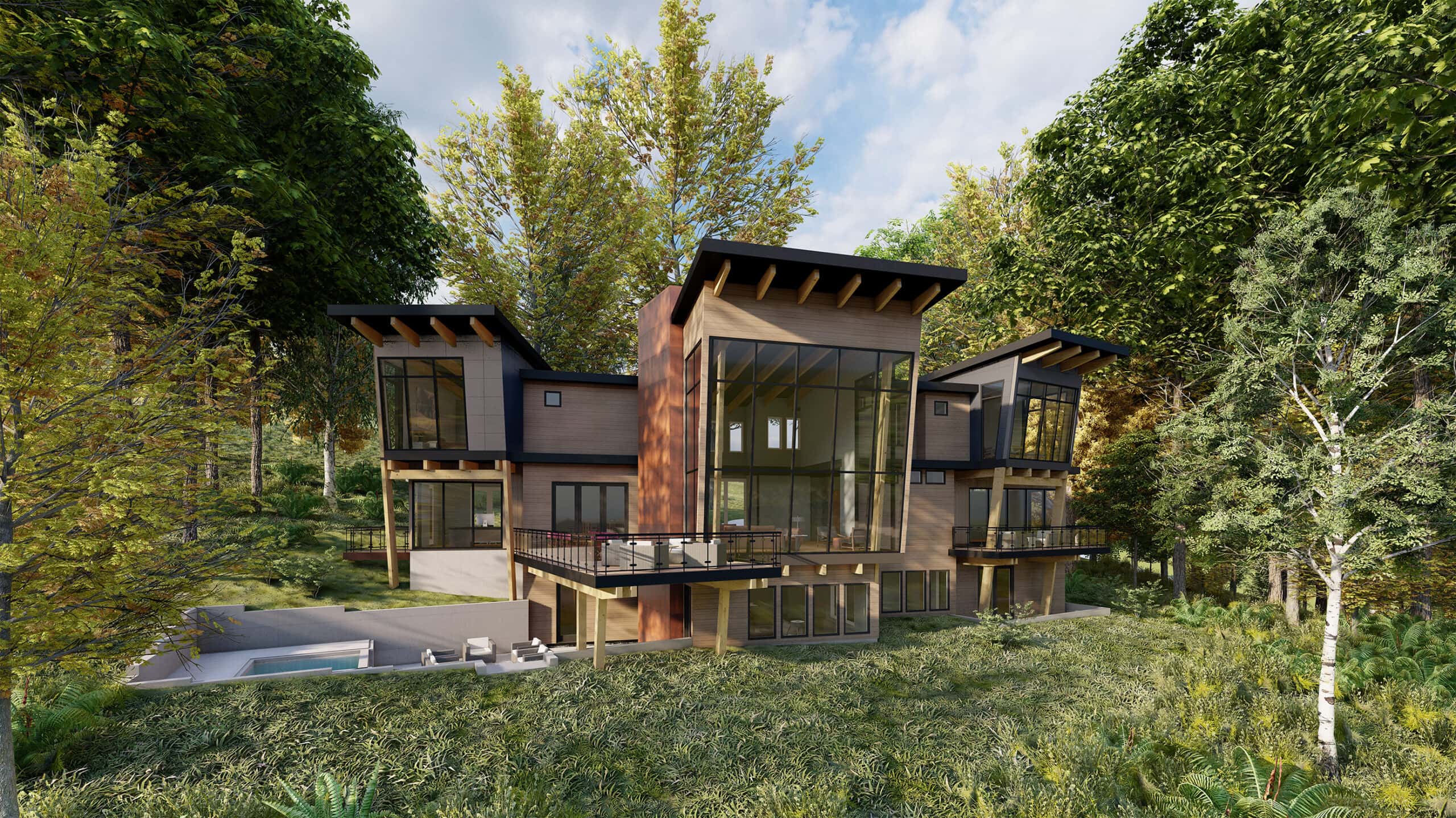 Killington Ski Resort large Modern Luxury Home, a Crested Mountain Tree House designed by Stillwater Architecture