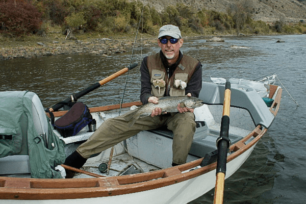 Brown trout caught fly fishing on Missouri River in Yellowstone National Park Montana